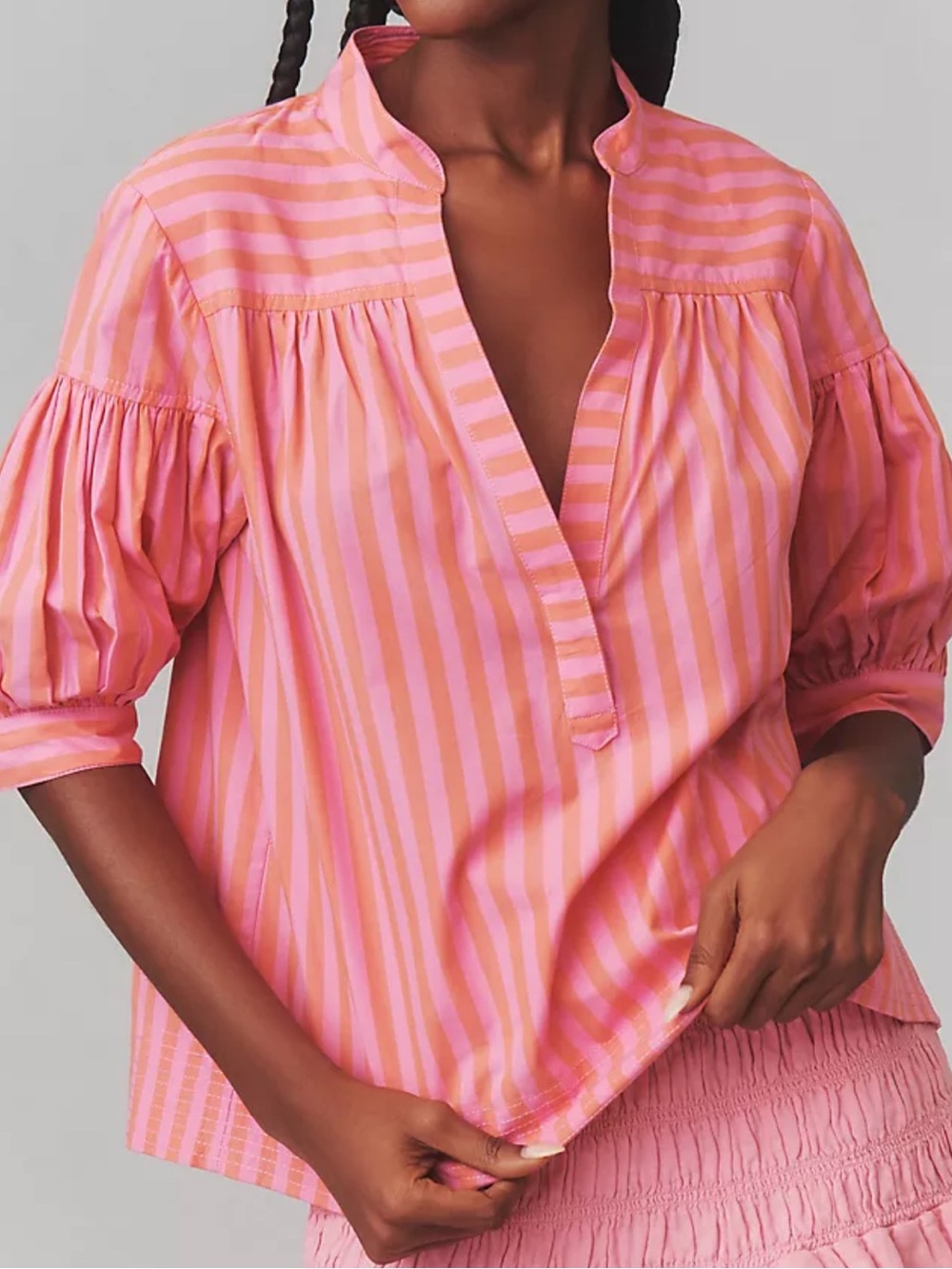 Anthropologie Pink & Coral Striped Popover Tunic